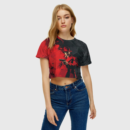 Женская футболка Crop-top 3D Стрелок в красном пальто , цвет 3D печать - фото 4