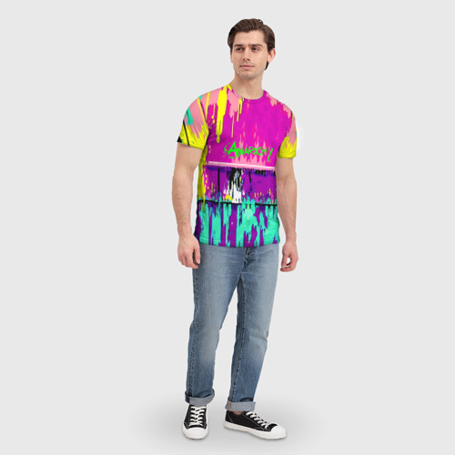 Мужская футболка 3D с принтом Counter Strike  neon revolution, вид сбоку #3