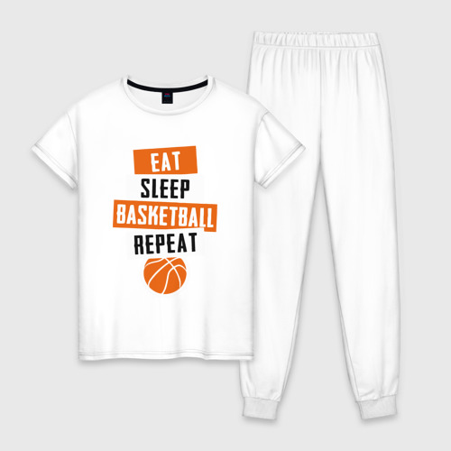 Женская пижама хлопок Eat sleep basketball, цвет белый