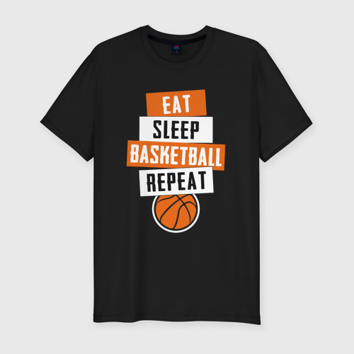 Мужская футболка хлопок Slim Eat sleep basketball, цвет черный