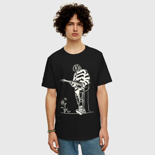 Мужская футболка хлопок Oversize с принтом Kurt Cobain guitar, фото на моделе #1