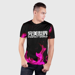 Мужская футболка 3D Slim Perfect world neon flame color - фото 2