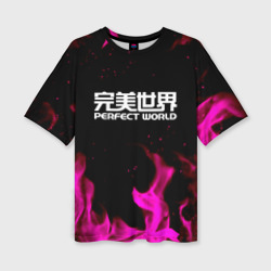 Женская футболка oversize 3D Perfect world neon flame color