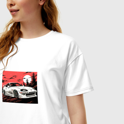 Женская футболка хлопок Oversize Тойота Супра на закате, цвет белый - фото 3