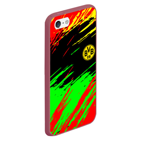 Чехол для iPhone 5/5S матовый Borussia краски спортивные текстура, цвет малиновый - фото 3