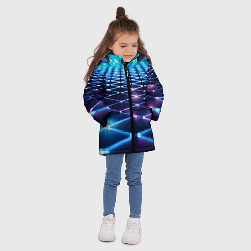 Зимняя куртка для девочек 3D с принтом Светящиеся линии в перспективе, вид сбоку #3