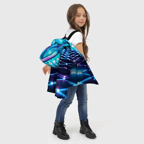 Зимняя куртка для девочек 3D с принтом Светящиеся линии в перспективе, фото #4