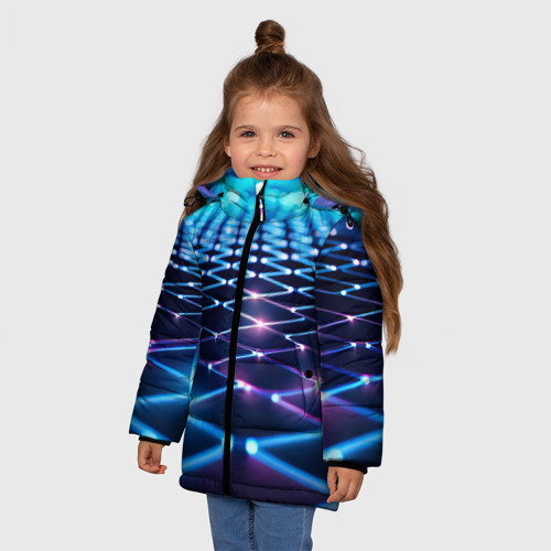 Зимняя куртка для девочек 3D с принтом Светящиеся линии в перспективе, фото на моделе #1