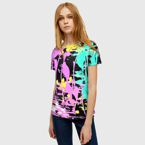 Женская футболка 3D с принтом Color expressive abstraction, фото на моделе #1