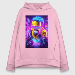 Женское худи Oversize хлопок Гомер Симпсон - неоновый панк с автографом