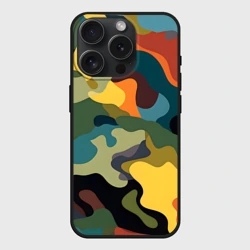 Чехол силиконовый для Apple iPhone 15 Pro матовый Цветной камуфляж милитари