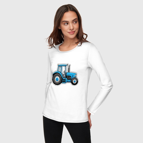Женский лонгслив хлопок Синий трактор сбоку, цвет белый - фото 3