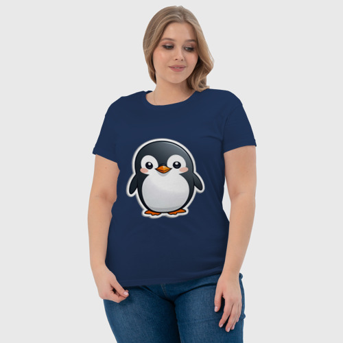 Женская футболка хлопок Пингвин цыпленок, цвет темно-синий - фото 6