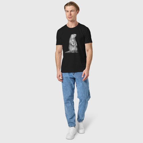 Мужская футболка хлопок Суслик стоит вертикально, цвет черный - фото 5
