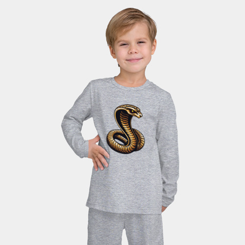 Детская пижама с лонгсливом хлопок с принтом Золотая кобра, фото на моделе #1