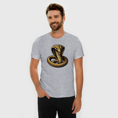 Мужская футболка хлопок Slim с принтом Золотистая кобра, фото на моделе #1