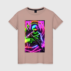 Женская футболка хлопок Counter Strike go - neon revolution