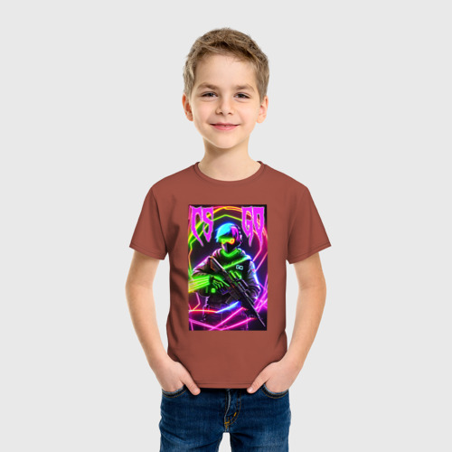 Детская футболка хлопок Counter Strike go - neon revolution, цвет кирпичный - фото 3