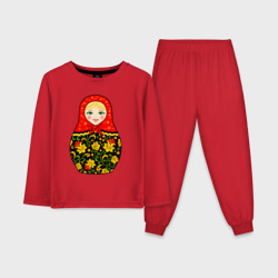 Детская пижама с лонгсливом хлопок Матрёшка в хохломской росписи
