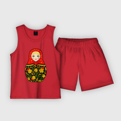 Детская пижама с шортами хлопок Матрёшка в хохломской росписи