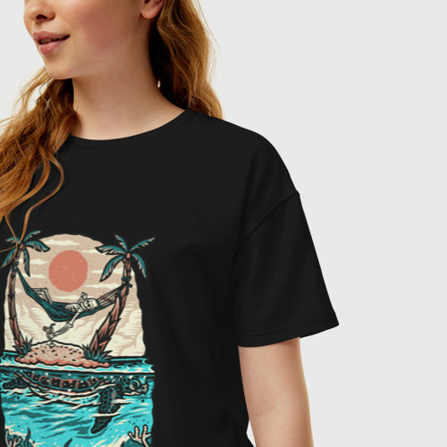 Женская футболка хлопок Oversize с принтом Скелет на острове, фото на моделе #1