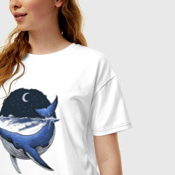 Женская футболка хлопок Oversize Кит волны и небо - фото 2