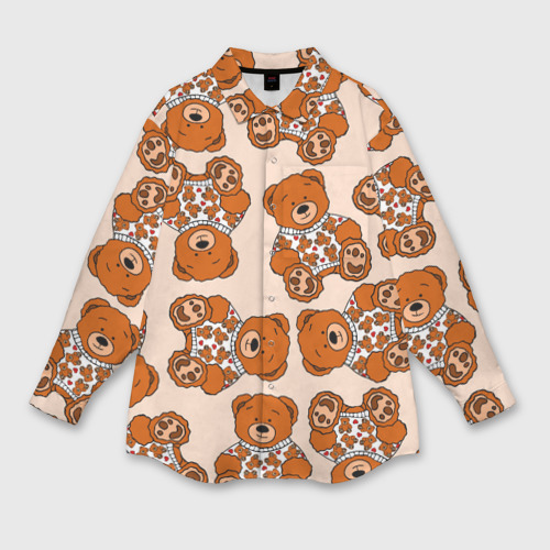 Мужская рубашка oversize 3D с принтом Принт мишки на мишке в свитере, вид спереди #2
