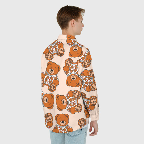 Мужская рубашка oversize 3D с принтом Принт мишки на мишке в свитере, вид сзади #2