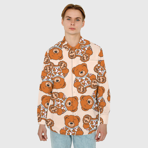 Мужская рубашка oversize 3D с принтом Принт мишки на мишке в свитере, фото на моделе #1