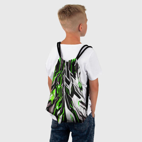 Рюкзак-мешок 3D Зелёная и белая абстракция на чёрном фоне - фото 4