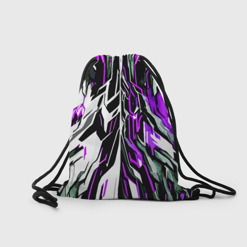 Рюкзак-мешок 3D Фиолетовая и белая абстракция на чёрном фоне - фото 2