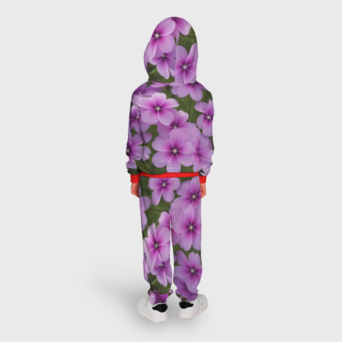 Детский костюм с толстовкой с принтом Розовые маленькие цветы, вид сзади #2
