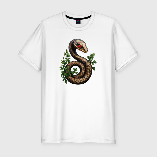 Мужская футболка хлопок Slim с принтом Деревянная змея, вид спереди #2