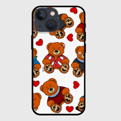 Чехол для iPhone 13 mini Мишки с сердцами - персонажи из Слово пацана