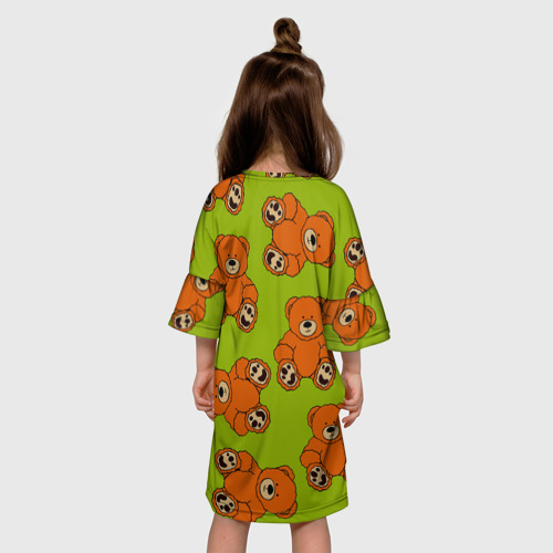 Детское платье 3D с принтом Плюшевые мишки на зеленом фоне, вид сзади #2