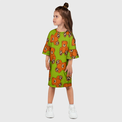 Детское платье 3D с принтом Плюшевые мишки на зеленом фоне, фото на моделе #1