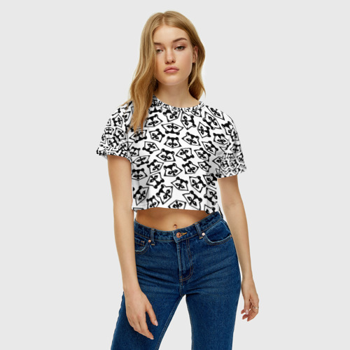 Женская футболка Crop-top 3D Черно-белые еноты, цвет 3D печать - фото 4