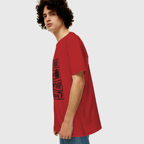 Мужская футболка хлопок Oversize с принтом Есть спать шопинг, вид сбоку #3