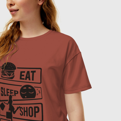 Женская футболка хлопок Oversize с принтом Есть спать шопинг, фото на моделе #1