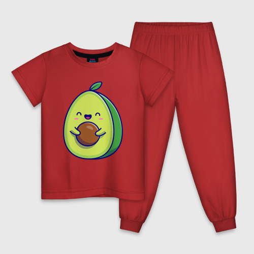 Детская пижама хлопок с принтом Милое авокадо, вид спереди #2