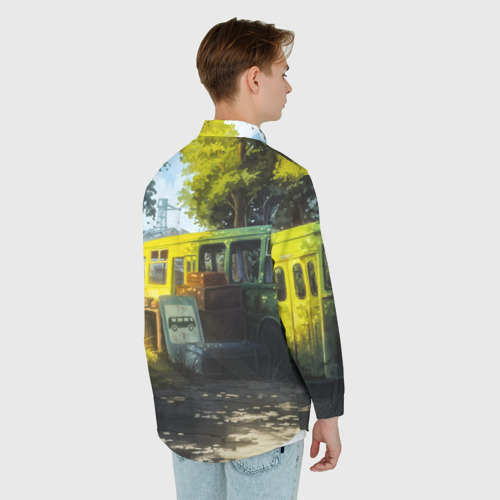 Мужская рубашка oversize 3D STALKER 2 автобус на свалке, цвет белый - фото 4