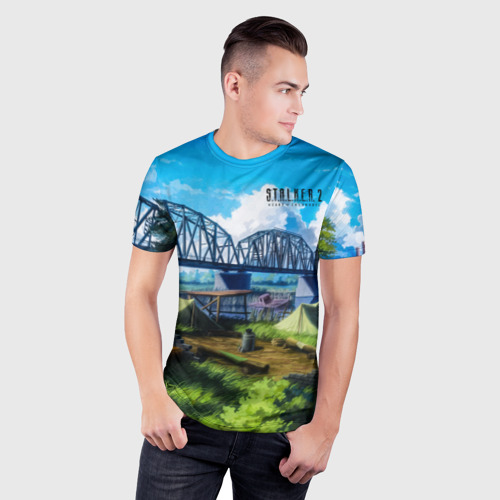 Мужская футболка 3D Slim STALKER 2 мост над рекой, цвет 3D печать - фото 3