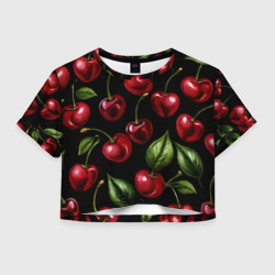 Паттерн черешня на черном – Женская футболка Crop-top 3D с принтом купить