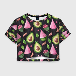 Женская футболка Crop-top 3D Авокадо с розовым мороженным