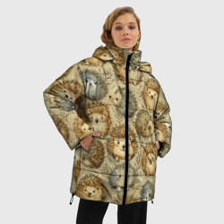 Женская зимняя куртка Oversize Паттерн лесной ежик - фото 2