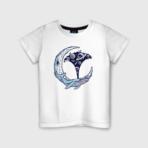 Детская футболка из хлопка с принтом Кит космос, вид спереди №1