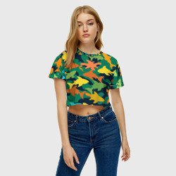 Женская футболка Crop-top 3D Камуфляж силуэты рыбок - фото 2