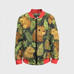 Детский бомбер 3D Капибары - лесной маскировочный камуфляж