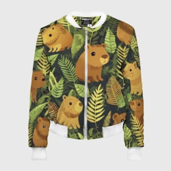 Женский бомбер 3D Капибары - лесной маскировочный камуфляж
