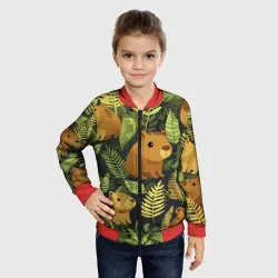 Детский бомбер 3D Капибары - лесной маскировочный камуфляж - фото 2